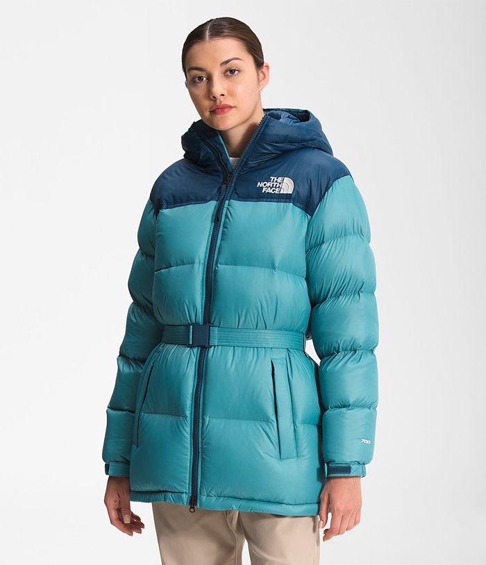 The North Face Womens Puffer Jacket Nuptse Belted Mid 594WIUMON - Blue